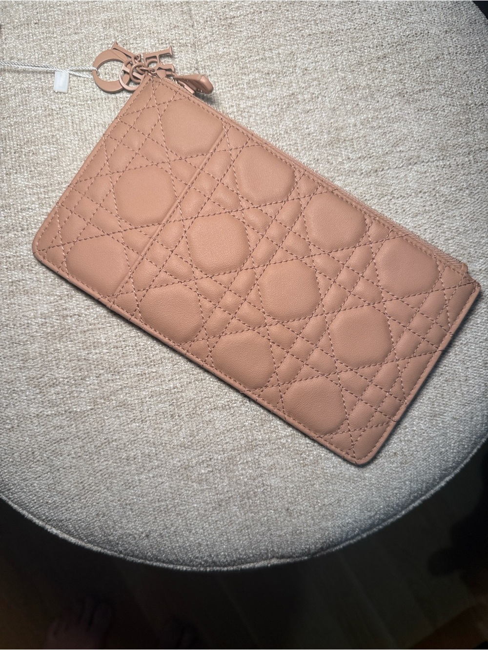 Dior Quilted Leather Zip Pouch - Nude Tan